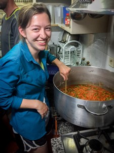 Rylie (US), working on lentil soup, Granon