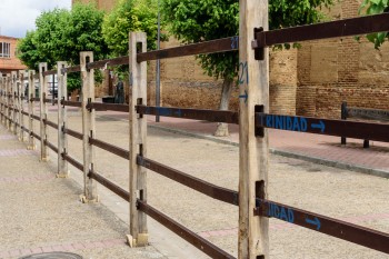 Fences assembled for the running of the bulls in Saharan